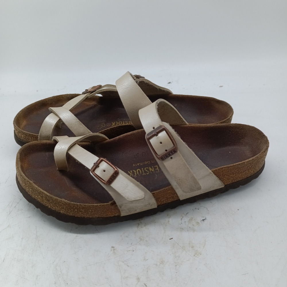 Birkenstock Mayari Cream Birko-Flor Sandals Womens 39 L8 M6 Slide bi37